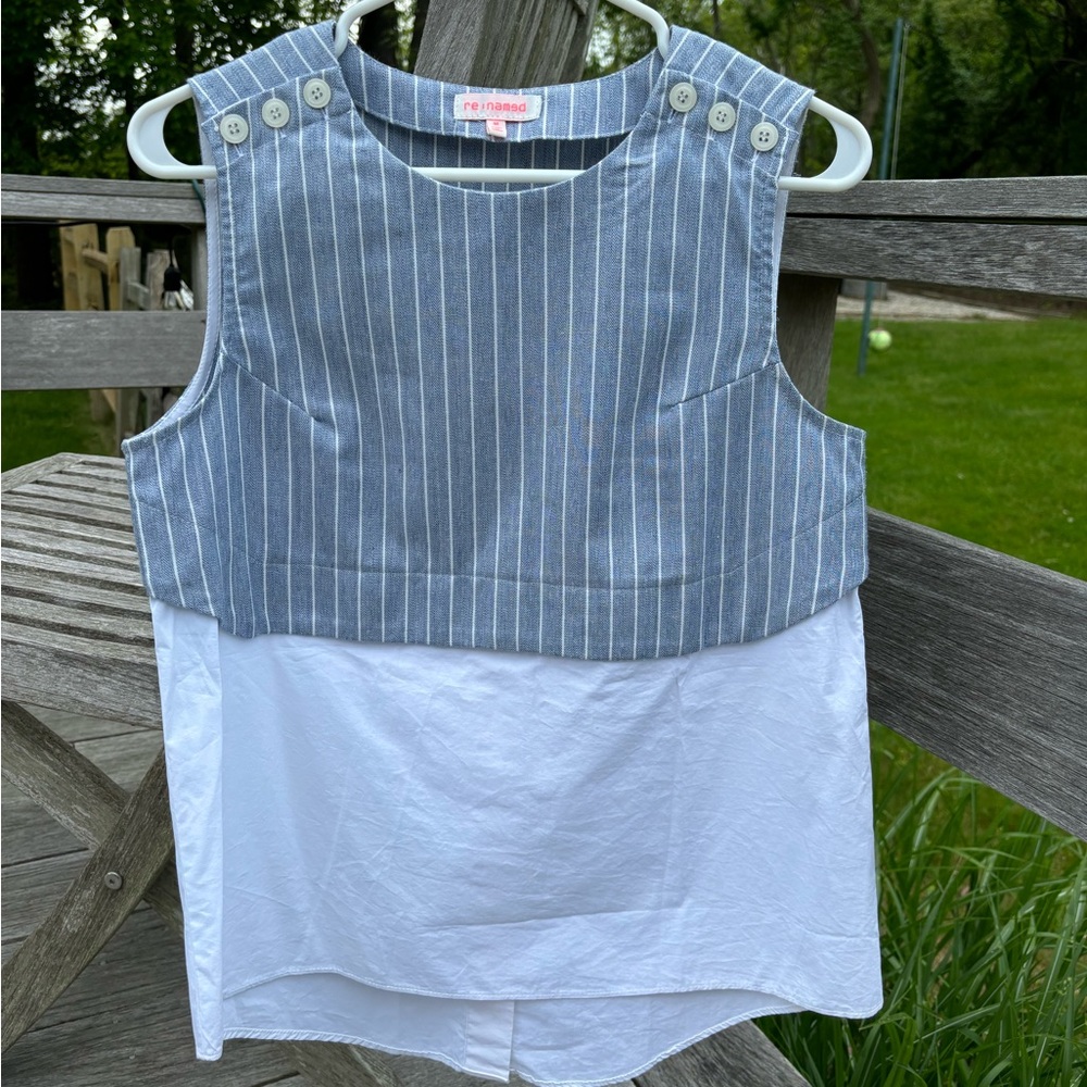 Re:named blue and white striped tank top with buttons. Size medium